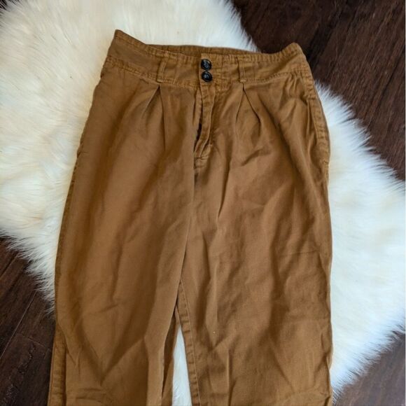 Free people OB720351 pleated front high waisted pegged cropped pants brown 2 - Picture 2 of 5